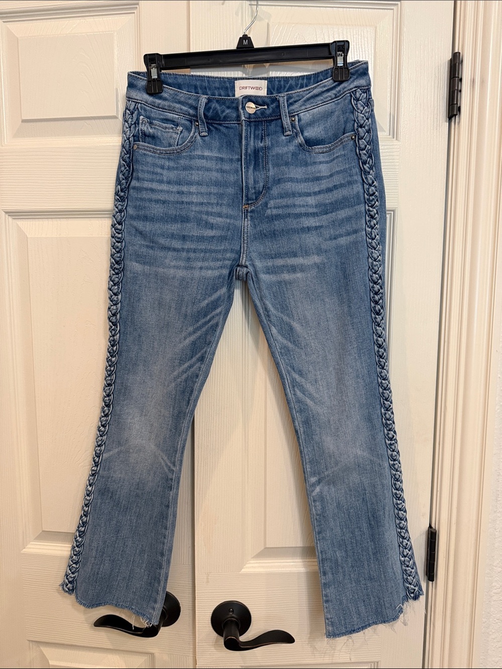DRIFTWOOD Women’s Light Blue Braided Side cropped Flare Jeans